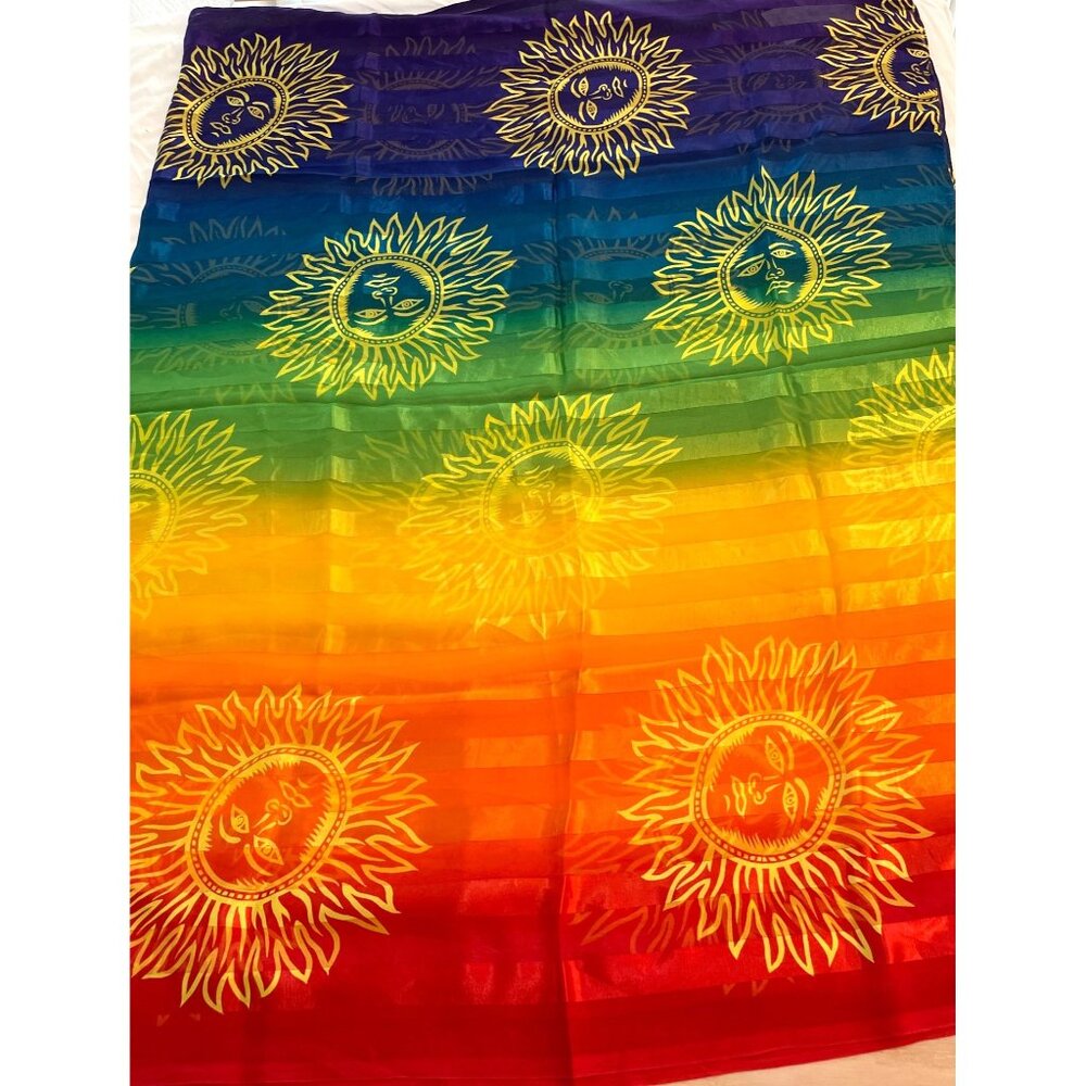 VTG 90s Boho Celestial Sun Sarong Rainbow Stripe Swimsuit Beach Cover up Wrap - Picture 3 of 12